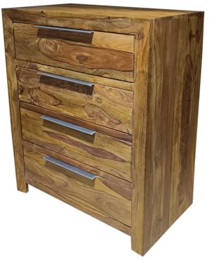 Riess Ambiente Massivholz Kommode Pure - 100cm - braun Stone Finish Sheesham mit Vier Schubladen Echtholzkommode massiv