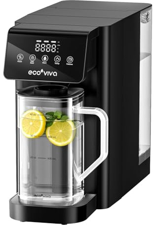 Ecoviva UV Auftisch Umkehrosmoseanlage, 8-stufiger Wasserfilter mit Heißwasserspender & TDS-Monitor, Tragbarer Wasserreiniger für Büro, Camping & Schlafzimmer, Ohne Installation