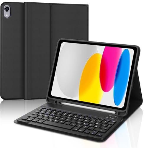 Tiiomioon Funda con teclado para iPad 11 Generación A16 2025/10 Generación 2022 (11-10.9), Teclado Magnético Funda con Soporte para Lápiz para iPad 11/10 Gen Keyboard Funda, QWERTZ, Negro