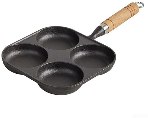 Cast Iron 4-in-1 Egg Cooker Four-Hole Frying Pan for Gas Electric Induction Stove Non-Stick Skillet for Omelets Pancakes Egg Burgers Black 17CM