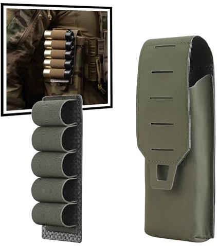 Set Di Supporti Tattici For Caricatori MOLLE E Cartucce For Fucili, Custodia Multiuso Da 5,56 Caricatori Singoli Con 5 Portacartucce Rotonde Calibro 12(Green)