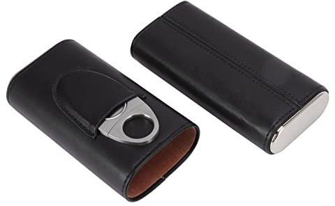 Generic Cigarrfodral med 3 Fingrar Elegant Glänsande Läderhållare för Resor med Cigarrskärare Portabelt Cigarrfodral för Herrar (Svart)