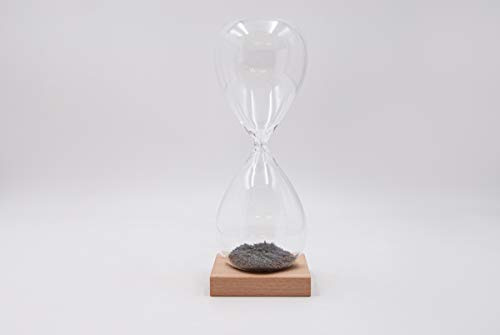 Mascagni Sanduhr, magnetisch, Höhe 20 cm, Basis aus Buchenholz, Finish Eiche und Grauer Sand