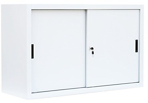 Lüllmann Schiebetürenschrank weiß 75x160x45cm komplett montiert | Schwebetürenschrank, Büro Aktenschrank, Sideboard aus Stahl, 550137