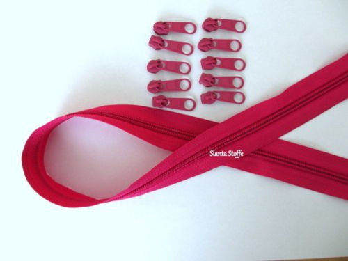 10m Reißverschluss endlos, Spirale 5mm + 20 Schieber/Zipper 27 Farben, Meterware (Dunkelrosa)