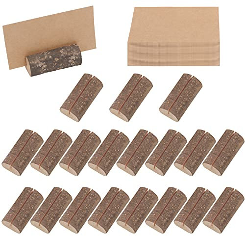 BELLE VOUS 20 STK Tischkartenhalter Holz Rustikale Karten Halter mit 30 Tischkarten - Tischnummern Hochzeit, Fotos, Memo, Tischkartenhalter Hochzeit, Postkartenhalter - Menü & Visitenkarten Halter
