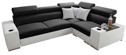 All4All Ecksofa mit Schlaffunktion Plato 282x205 cm - Sofa mit Bettkasten - Schlafsofa L-Form - Eckcouch - für 4 Personen - Wohnzimmer - Seite rechts - Schwarz 26