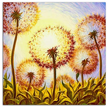 Startonight Cuadro sobre Vidrio - Sol y Diente de León - Moderno Cuadro de Cristal Acrílico 60 x 60 cm