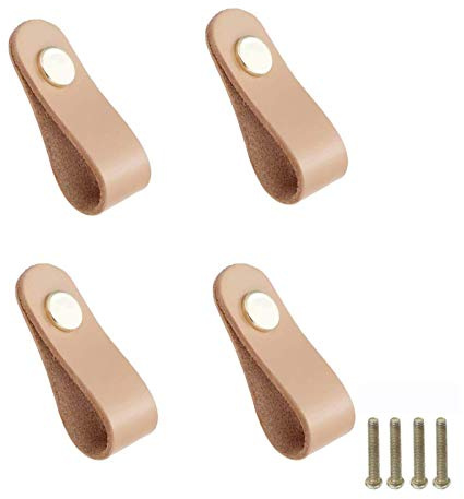 4 Stück Möbelknöpfe aus Leder, Schubladengriff, Schrankgriff, Türgriff aus weichem PU-Leder, Türgriffe für Schublade, Möbel, einzelnes Loch, Beige