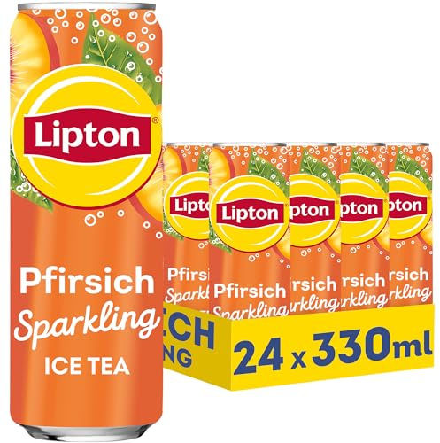 LIPTON ICE TEA Sparkling Peach, Eistee mit Kohlensäure und Pfirsich Geschmack, EINWEG (24 x 0.33 l) (Verpackungsdesign kann abweichen)