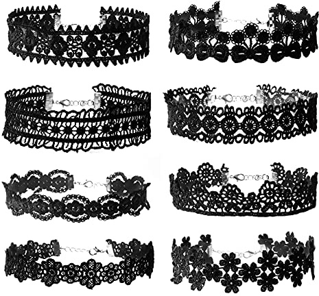 MILAKOO 8 Pcs schwarze Halskette Spitze Kette Choker Vintage Halsband für Frauen Mädchen