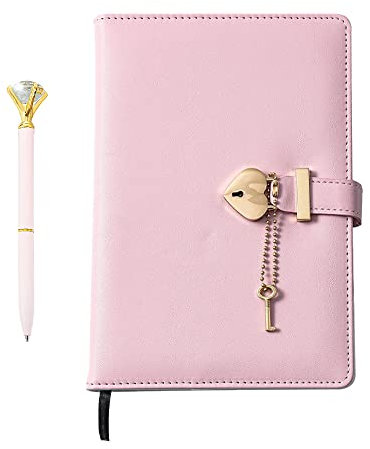CIOUYAOS Heart Shaped diary with Lock and Diamond Pen, Journal Notebook with Key for Women, Secret Diary for Girls, Waterproof Pink Pu Leather Cover A5 Size Notepad, 240 Pages Thick Lined Note Book