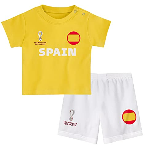 FIFA Ensemble t-shirt et short unisexe pour enfant Coupe du monde de la 2022 – Espagne – Ensemble t-shirt et short, Jaune/blanc, 24 mois