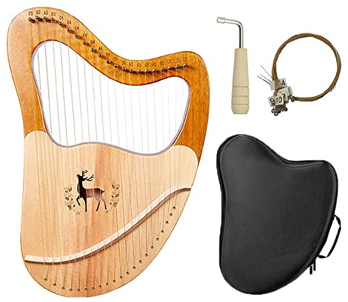 Harfen Instrumente for Anfänger, 21 Saiten, Metallsaiten, Herzleierharfe Mit Stimmschlüssel, Plektrum, Saiten, Gigbag Mit Schwarzem Herz, Saiteninstrument Aus Mahagoniholz, Geschenk for Musikliebhaber