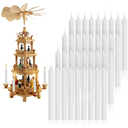 36 Pcs Pyramids Candles for Christmas Tree Chime Decorations Mini Candle Christmas Candles for Xmas Carousel, 4 Inch x 0.5 Inch Diameter(White)