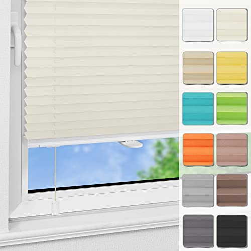 Magiea Plissee ohne Bohren Klemmfix B50 x H200cm Beige lichtundurchlässig Plisseerollo für Tür & Fenster Blickdicht Sichtschutz Sonnenschutz Rollo