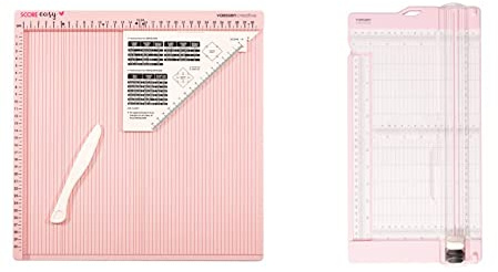 Vaessen Creative Score Easy Falzbrett cm/Metric Roze & Papierschneider inkl. Falzbein zum Schneiden und Falzen von geraden Linien auf DIN A3, DIN A4 und kleineren Papierformaten, Rosé, 15x30,5cm