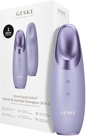 GESKE | Dispositivo energizzante effetto caldo e freddo SmartAppGuided™ | 6 in 1 | Dispositivo per massaggio oculare | Massaggiatore contro le occhiaie | Tratta borse e palpebre cadenti