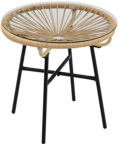 Outsunny Mesa de Jardín de Ratán Sintético Patas de Metal Ø50x50 cm Beige