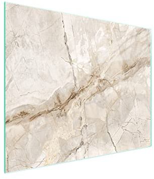 DarHaus Planche à découper en verre Ceranfeld 1 pièce 52 x 30 cm, plaque de découpe en verre, protection anti-éclaboussures, plaque en verre universelle, cuisine, Marbre Beige