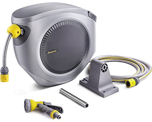 FANZTOOL 35m+2m Schlauchtrommel Set mit Wandhalterung Inkl. 8-Funktionen-Multi-Handbrause | Automatik Einrollen | 180° Schwenkbar | Gartenschlauch RoHS geprüft