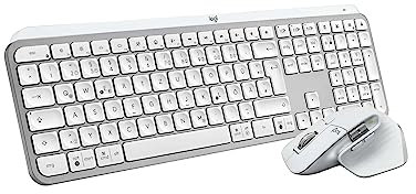 Logitech MX Keys S + MX Master 3S – leistungsstarke kabellose Tastatur mit Hintergrundbeleuchtung und Maus, schnelles Scrollen, Bluetooth, USB-C, Windows/Linux/Chrome/Mac - Hellgrau, QWERTZ-Layout