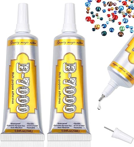 B7000 Glue Clear Adhesive - 25ml/0.84oz (2 Pack) - Jewelry Bead B-7000 Glue with Precise Tips for Rhinestones Fabric, Glass, Jewelry Making, DIY Art Crafts, Leather, Toys