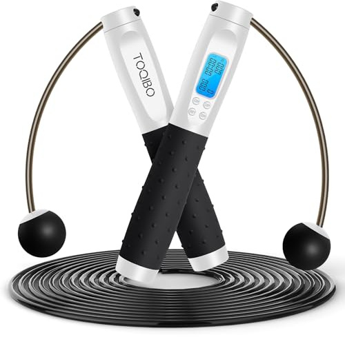 TOQIBO Springseil mit digital Zähler, Profi Kugellager & Anti-Rutsch Griffe, Verstellbares Speed Rope Seilspringen Training, Fitness, Boxen, Abnehmen für Kinder und Erwachsene