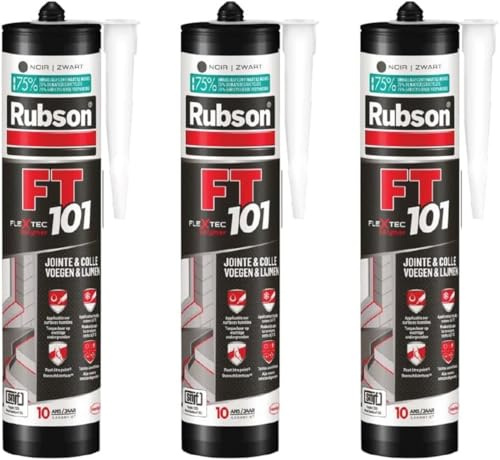 Rubson FT 101 Noir - Mastic Polymère Haute Qualité Pour Joints, Fissures, Collages - Étanche Pour Intérieur & Extérieur, Multi-Matériaux - Cartouche 280 ml (Lot de 3)