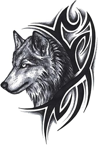 10 Bilder Frauen Männer Wassertransfer Fake Tattoo Wolf-Kopf-Wasserdichtes Temporäre Körper-Arm-Bein-Kunst-Aufkleber