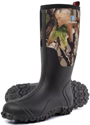 Trudave Rubber Boots for Men with Steel Shank, Waterproof Insulated Reliable Rain Boots for Outdoor Work Hunting, Warm Dry 5mm Neoprene Anti-slip All-Season Mud Boots, Size 5-14