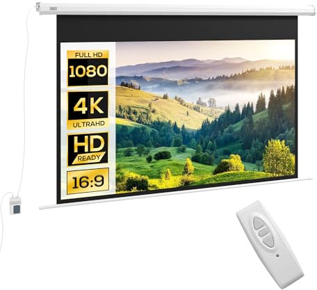 HOMCOM Écran vidéoprojecteur 120 Pouces, 16:9 4K HD écran de Projection motorisé et électrique, écran de Projection TV et Home cinéma, Montage Mural ou Plafond, Panneau de Commande et télécommande
