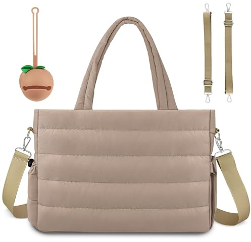 KUBAY Diaper Bag Tote, Baby Diaper Tote Bags Crossbody Hospital Bag Travel Large Mommy Bag, with Silicone Pacifier Case, Khaki, L