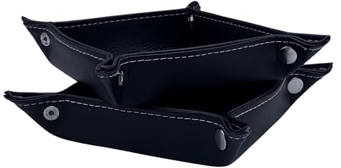 Diko.style®- Set 2 Bandejas Vaciabolsillos 18,5CM Cuero PU | Recibidor, Habitación y Escritorio | Bandeja Joyas | Negro | Bandeja Organizadora
