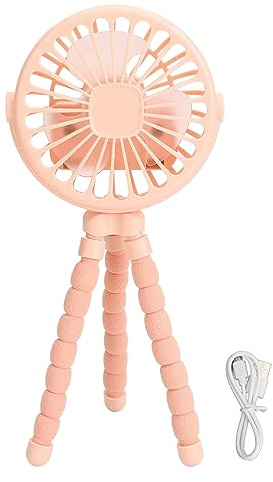 HURRISE Mini-Kinderwagen-Ventilator, Tragbar, 3 Geschwindigkeiten, Aufstellbar, Drehbar, Aufhängbar, Desktop-Ventilator mit Einstellbarer Windkraft, LED-Nachtlichtmodus, Ergonomisches