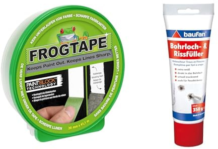 FROGTAPE Abklebeband – Malerkreppband mit Paint-Block Technologie & Baufan 4016215101421 Bohrloch- und Rissfüller Spachtelmasse, weiß