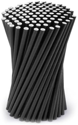 Cannucce dritte di Carta Biodegradabili, 20cm x 6mm, Colore Nero, Cannuccia per Cocktail, Aperitivo, Bar, Bevande (1000)