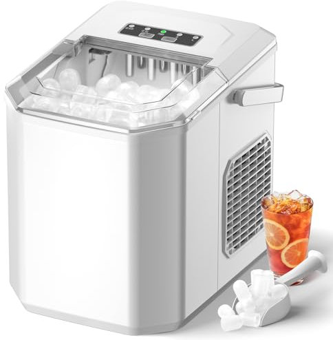 Máquinas para Hacer Hielo, Maquina de Hielo Portátil y Autolimpiante con Mango, Equipado con Hielo Pala de Puede Colocar Boca Abajo, 9 Cubitos Hielo Tipo Balas/6-10 Minutos, 12Kg/24h