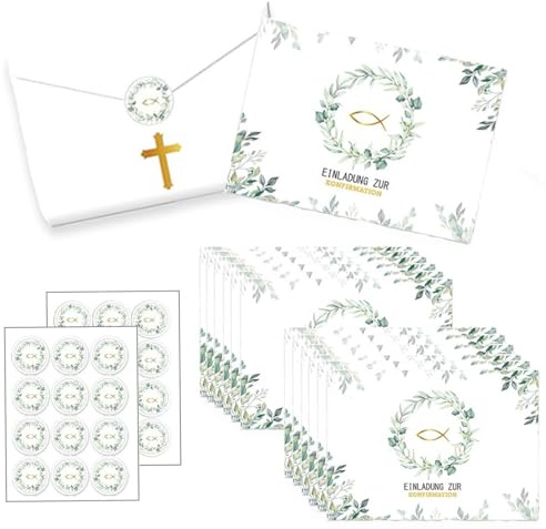 FYZSJWL Lot de 15 cartes d'invitation pour communion, communion, avec enveloppes autocollantes, cartes d'invitation pour baptême, pour garçons et filles, invitation à la première communion