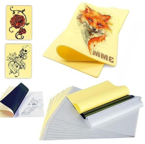 Dyroe Tattoo Übungshaut 20 * 30 * 0,3cm，Kunsthaut Tattoo 3mm 2 Stück + 10 Transferpapier Tattoo Papier,Tattoo Haut zum Üben, Haut Praxis Doppelseitige Verwendung Fake Skins für Tätowierer und Anfänger