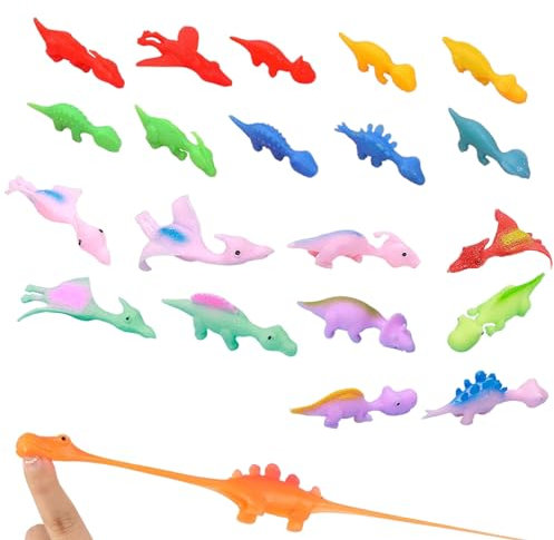 ITECHNIK 20 Stück Schleuder Dinosaurier Spielzeug,Elastischer Fliegender Finger-Dinosaurier,Slingshot Dinosaur Finger Toys,Dino Pädagogisches Spielzeug,Dinosaurier Party Mitgebsel für Kinder