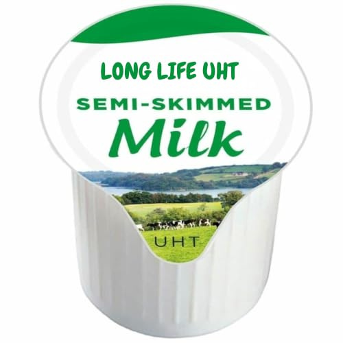 UHT Semi Skimmed Milk Pot 12ml Pack of 50 Low Fat Long Shelf Life Catering Hospitality Office Disposable Dairy Drink Mix Sachets | (50pack) (600ml)