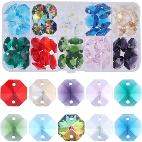 SUNNYCLUE 1 Box 80 Stück 8 Farben Glas Achteck Kristallperlen Bunte Prismenperlen Ersatz Großmengen Für Kronleuchter Verbindungsstück Sonnenfänger Edelstein Facettierte Lose Abstandsperle Für DIY Lamp