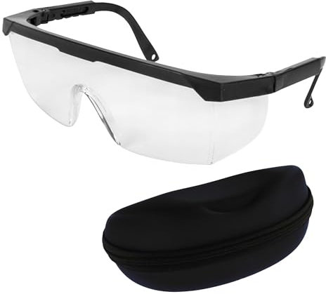 Prigomar Gafas Protección Trabajo, Gafas de Seguridad para Laboratorio, Gafa de Tiro, Gafa Pádel, Ajustables Anti-salpicaduras, Pack Lentes de Seguridad y Funda Rígida