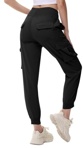 Huayuzh Byxor, dam, cargobyxor, långa capri-fritidsbyxor, utomhus, joggingbyxor, svart, L