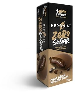 1 Attimo in Forma Biscotti al Cioccolato Hedonist Zero Sugar Ripieni con Crema al Cioccolato Senza Zuccheri Aggiunti, Merendine al Cioccolato Perfette per Snack e Pausa Dolce – 150g