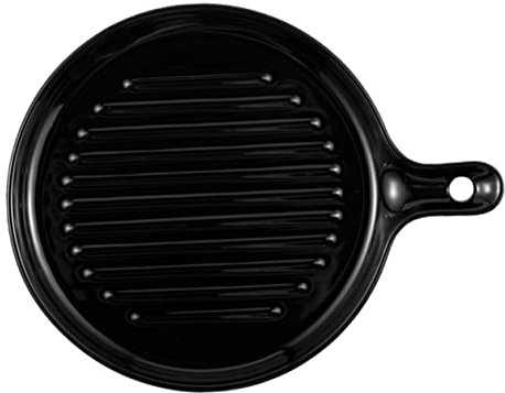 LABRIMP Praktischer Keramik-Griffteller schwarzer gebackener Teller für Reis Salat Pasta elegantes