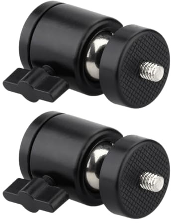 2 Stück Kugelkopf Stativadapter 1/4 Zoll Metall Schwarz | Schnellverriegelung mit Flügelmutter und Großem Knopf, Schwenkbare Ausrichtung, für LED Videolicht und Camcorder