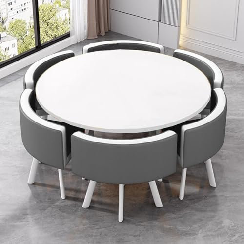 EpuzeR Multifunktional Esstisch mit 6 Stühlen Set, Modern Küchenstühle und Stühlen, Besprechungstisch Meetingtisch for Wohnzimmer Küche Büro(Dark Gray 2)