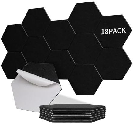 Sonuvia paket med 18 Hexagon akustikpaneler självhäftande, täcker 1,05 m²,ljudisolering för väggar och dörrar - 230 kg/m³, NRC 0,95, 100% polyester, idealisk för ljudisolering vägg,svart